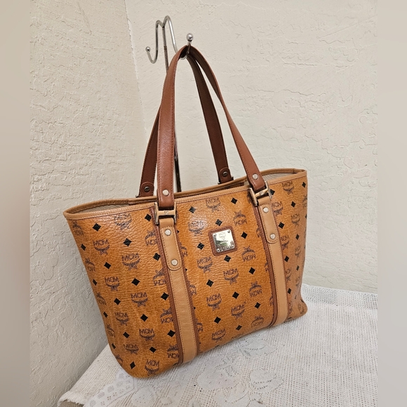 MCM Cognac Monogram Handbag Tote Bag AUTHENTIC - Picture 3 of 16